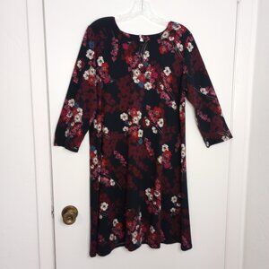 J. Jill Wearever Navy Floral 3/4 Sleeve Shift Dress